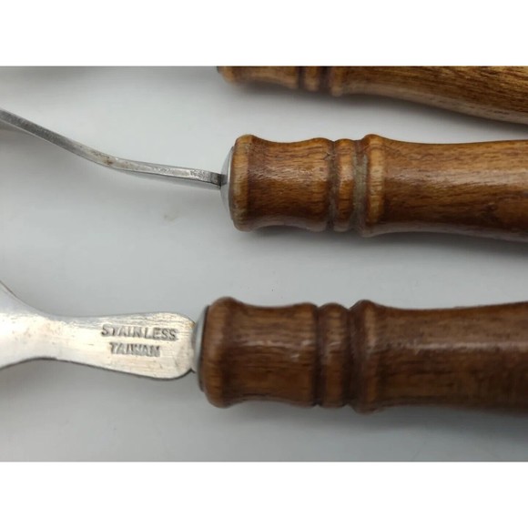 Stainless Steel Flatware Wood Handles Taiwan Lot of 12 Silverware Fork Spoon - Picture 4 of 9